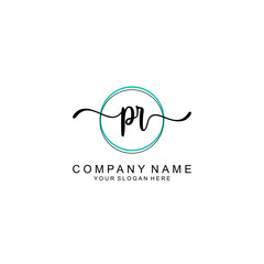 PR Initial handwriting logo with circle hand drawn template vector