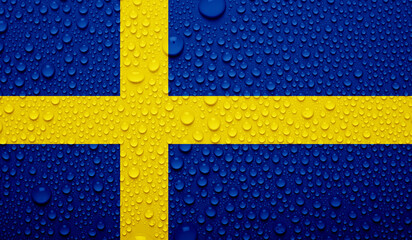Sweden flag on water texture. 3D image