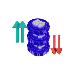 3d rendering crypto sandbox trend up green and down red