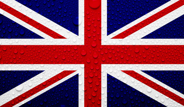 United Kingdom flag on water texture. 3D image