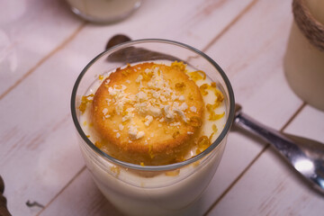 Yummy homemade lemon cupcake with white chocolate pudding