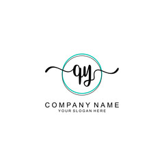 QY Initial handwriting logo with circle hand drawn template vector