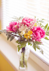 flowers, bouquet, vase, pink