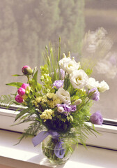 flowers, bouquet, vase, lilac, purple