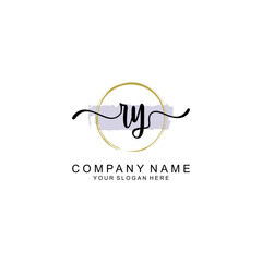 RY Initial handwriting logo with circle hand drawn template vector