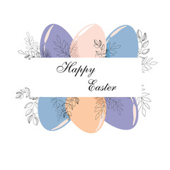 Happy Easter pattern with Easter eggs in pastel color. Vector illustration. Design layout for invitation, card, menu, flyer, banner, poster, coupon. Elegant design.