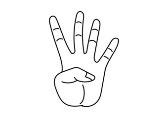 hand drawn illustration of a finger showing the number four on whiite background