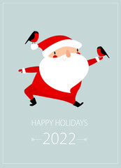 Print. New year card with santa claus. "Happy Holidays"
