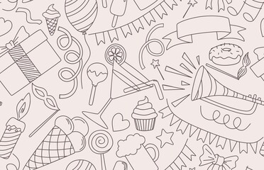 hand drawn doodle birthday seamless pattern