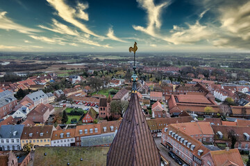Rooftops seen from the cathedral in the medieval city Ribe, Denmark - obrazy, fototapety, plakaty