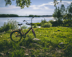 Naklejka premium Summer bike on the beach
