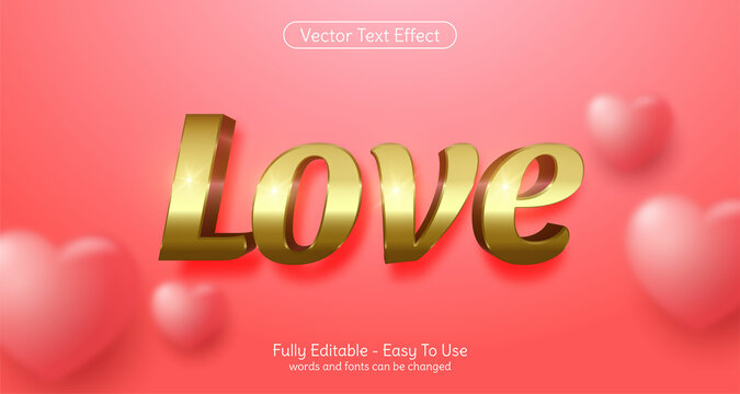 Three dimension text Love gold, editable style effect template