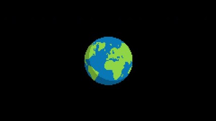 pixel earth Glitch icon animated.isolated on black background.digital glitch effect.4K video.cool effect - Powered by Adobe