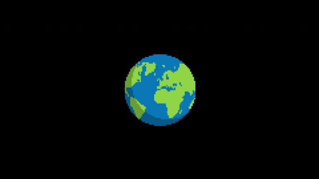 pixel earth Glitch icon animated.isolated on black background.digital glitch effect.4K video.cool effect
