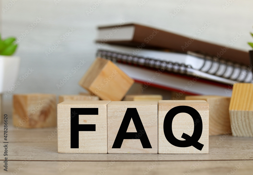 Poster businessman puts wooden blocks with the word faq frequently asked questions . collection of frequent