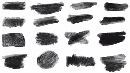 Set of black brush, paint, ink brush strokes, brushes, lines. Dirty artistic design elements. Vector illustration. Isolated on white background.