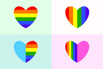 LGBTQ+ flag colors in the heart shape for Valentine's day