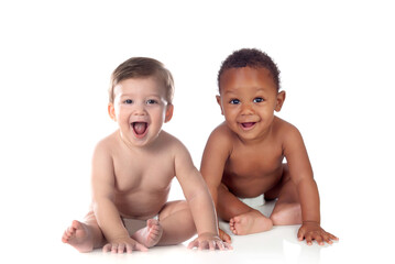 Cute babies on white background