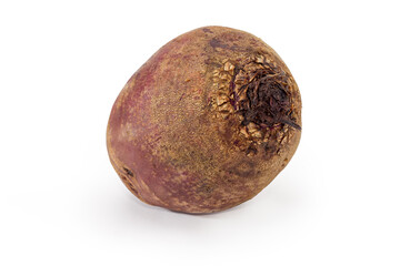 Whole uncooked red beetroot on a white background