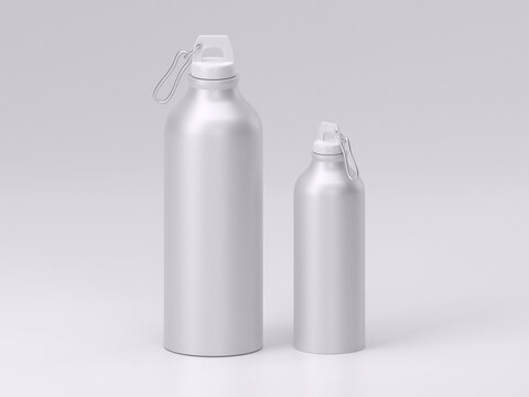 3d render empty white metal bottle mockup template photo in white background front view
