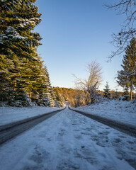 Frozen roads with a sun view