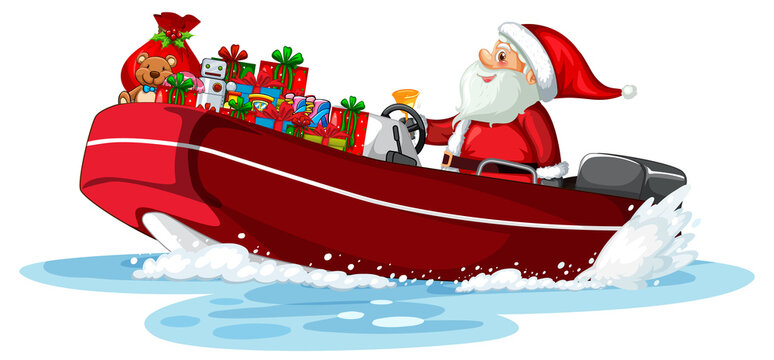 Christmas Santa on the boat with his gifts