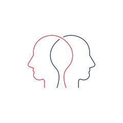 Two linear female heads. Minimal graphic portrait. Editable stroke. Stock vector illustration isolated on white background