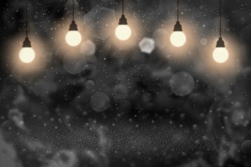 Fototapeta na wymiar green cute glossy glitter lights defocused bokeh abstract background with light bulbs and falling snow flakes fly, festival mockup texture with blank space for your content