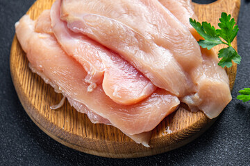 chicken breast slices fresh meat poultry healthy meal food snack on the table copy space food background rustic