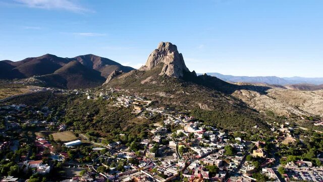 frontal view of sunset at pe&ntilde;a de bernal in queretaro
