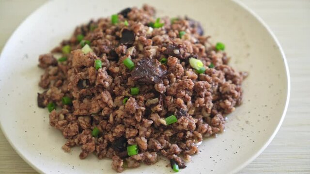 Stir-fried Chinese Olives with Minced Pork - Asian food style