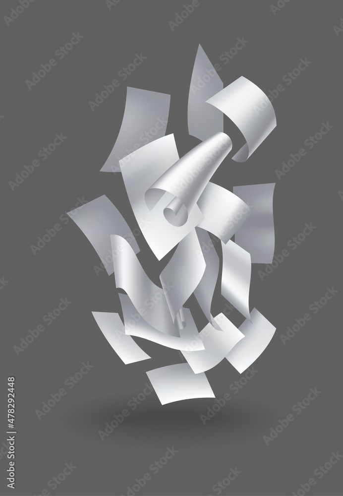 Poster realistic falling paper sheets. set of flying curved leaves of paper. vector loose soar of notes wit