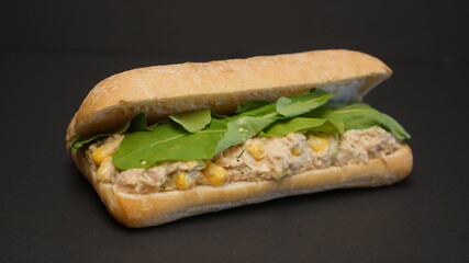 Delicious sandwich on a black background.