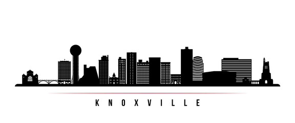 Knoxville skyline horizontal banner. Black and white silhouette of Knoxville, Tennessee. Vector template for your design. - obrazy, fototapety, plakaty