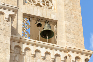 Bells  on the bell tower of the Virgin Mary Greek Melkite Catholic Church on Star Street in...