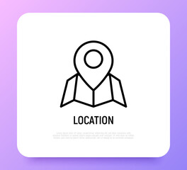 Pointer on map thin line icon. Modern vector illustration of location.