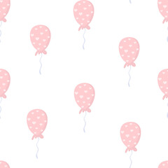 cute gentle pink balloons with hearts. Minimalistic pattern for Valentine day.