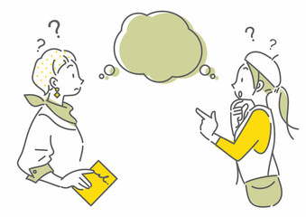 旅行を楽しむふたりの女性　はてな　シンプルでお洒落な線画イラスト