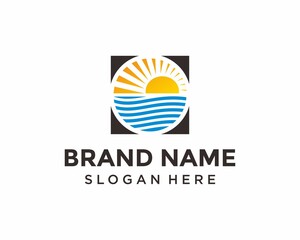 Beach with sun logo design