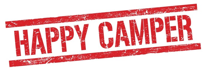 HAPPY CAMPER text on red grungy rectangle stamp.