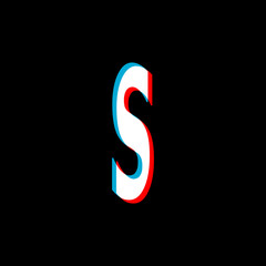letter S of the alphabet on a black background. three dimension effect fonts. Blue red sign.