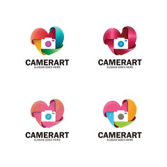Camera shutter love logo template. Camera art logo, camera photo logo