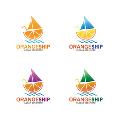 Modern orange ship logo template illustration design, fresh drink symbol -vector
