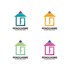 Pencil house template logo, art house symbol, creative or smart