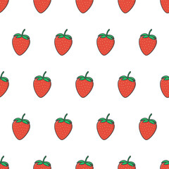 Fresh Strawberry Seamless Pattern On A White Background. Strawberries Vector Illustration
