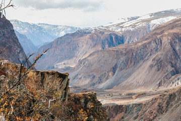 Mountain landscapes with beautiful views of rocks and peaks in Altai