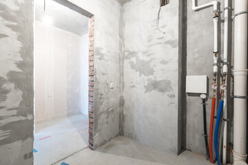 interior of the apartment without decoration in gray colors