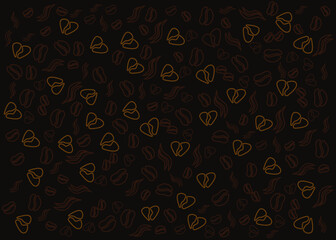 Background concept with coffee beans, heart and hot smoke icons. cafe menu coffee pattern backdrop
