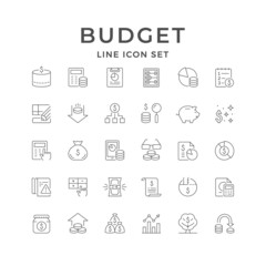 Set line outline icons of budget