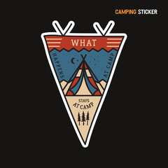 Camping adventure sticker design. Travel hand drawn logo emblem. State park label isolated. Stock graphics